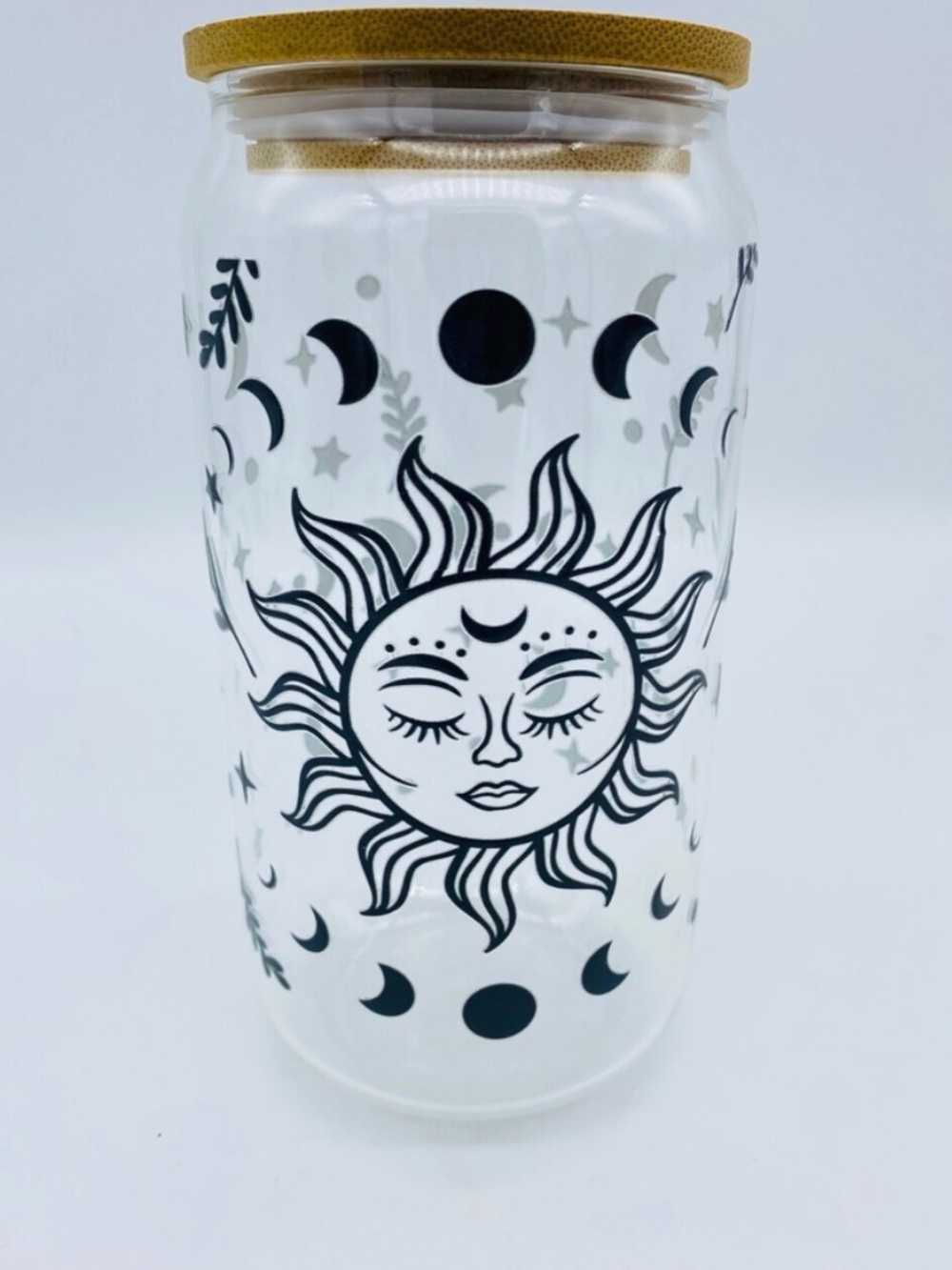 MOON & STARS GLASS TUMBLER W/STRAWS NEW HANDMADE
